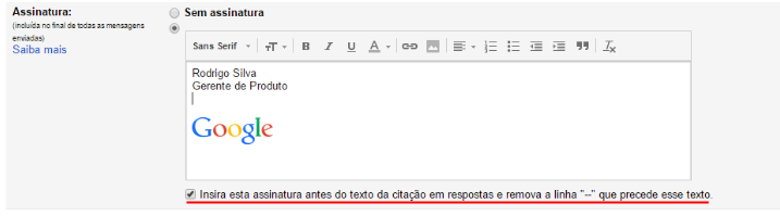 Configurar assinatura Gmail